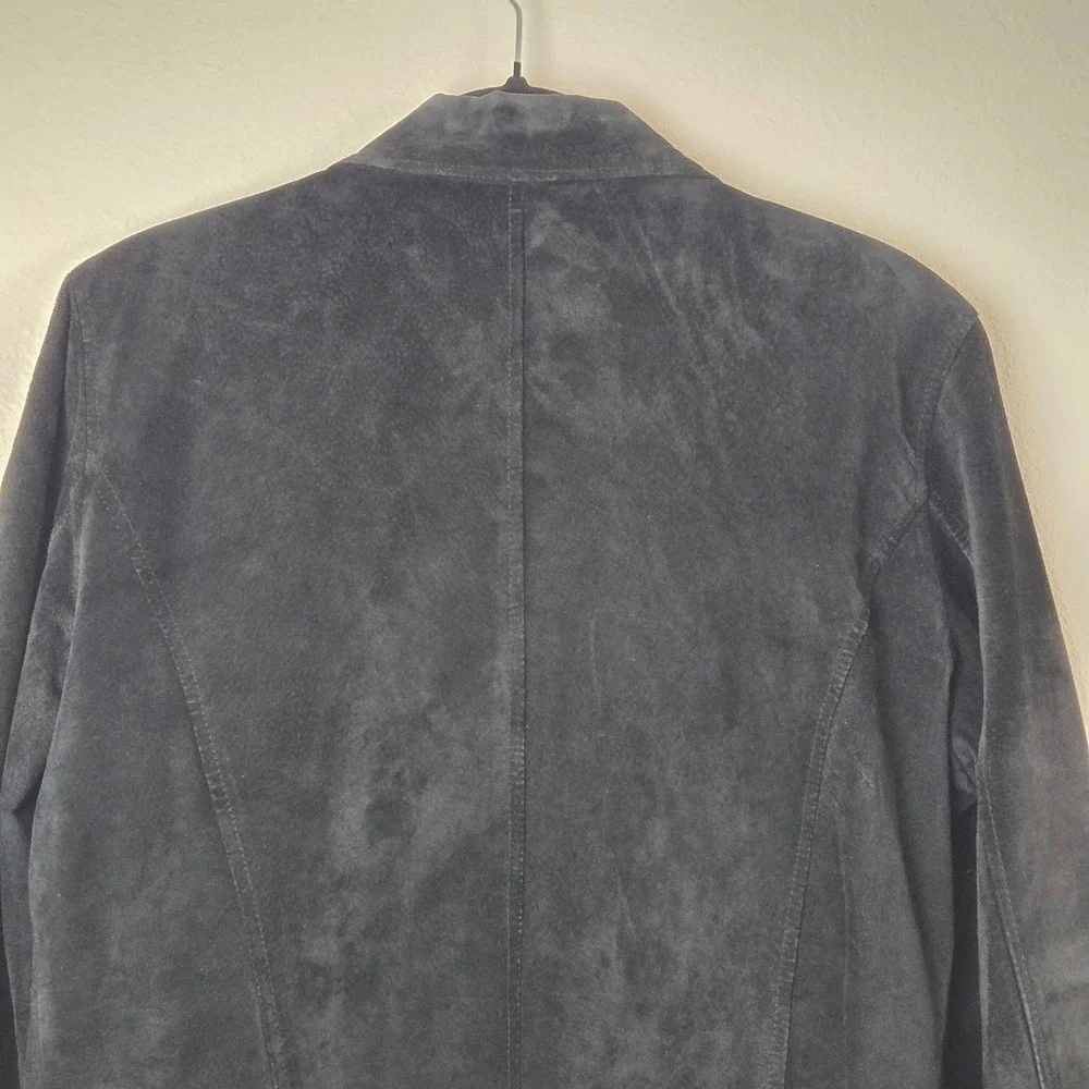 Junction West Women Black Suede Leather Jacket‎ Full Zip Minimalist Size L